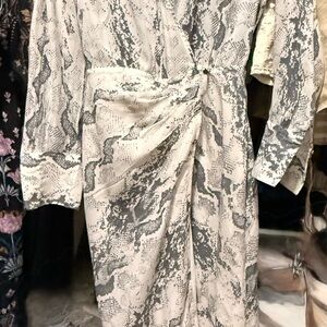 Mango Gray Snake Print Long Sleeve Dress